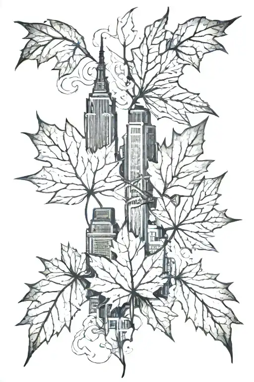 Maple Leaf Intertwined With Nyc Skyline
