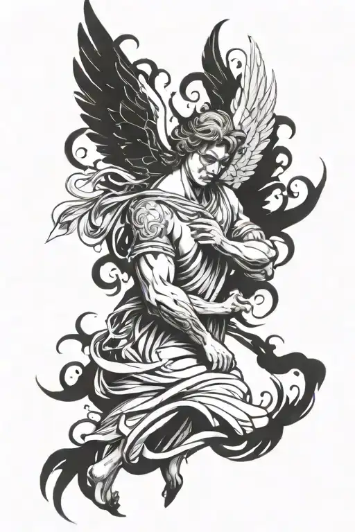 Design A Tattoo Of A Male Angel With Four Wings