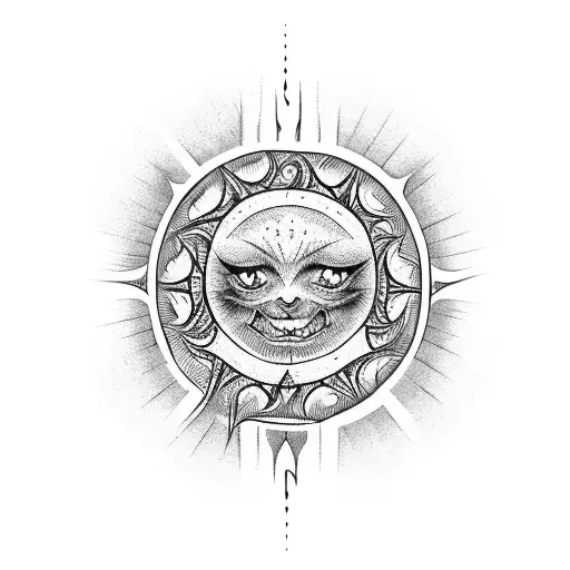Witchy Tattoo Sun Design For A Long Vertical Forearm
