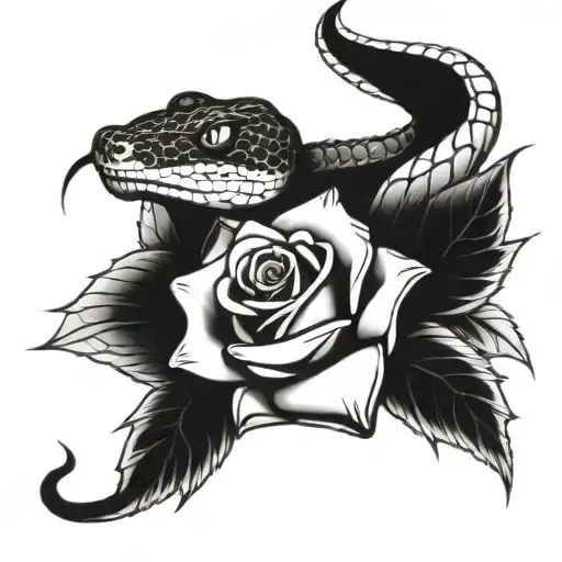 Snake With Fangs Wrapped Around A Rose