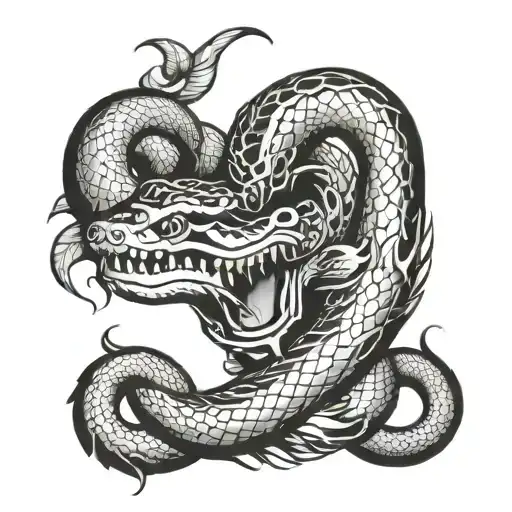 Snake With Fangs Wrapped Around A Long Rose