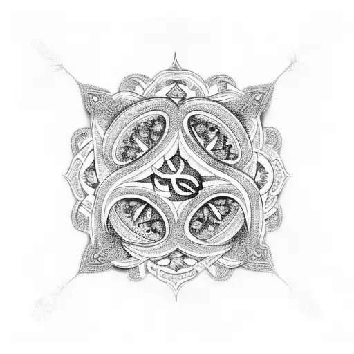 An Intricate Design Of A Cross Surrounded By Religious Symbols In A Blackwork Style