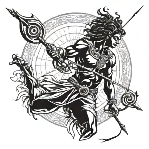 Warrior Arjuna Pointing A Bow And Arrow To A Pisces Sun Sign