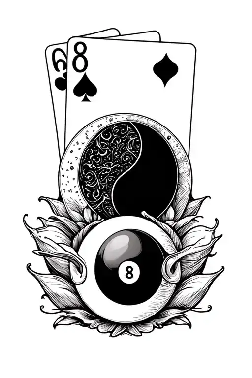 Yin Yang Symbol With Playing Cards And A 8Ball 8 Of Spade