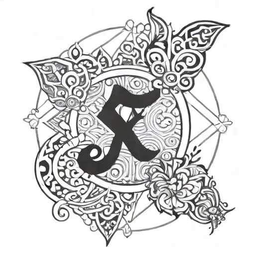A Geometric Aquarius Symbol Intertwined With Maori-inspired Floral Patterns