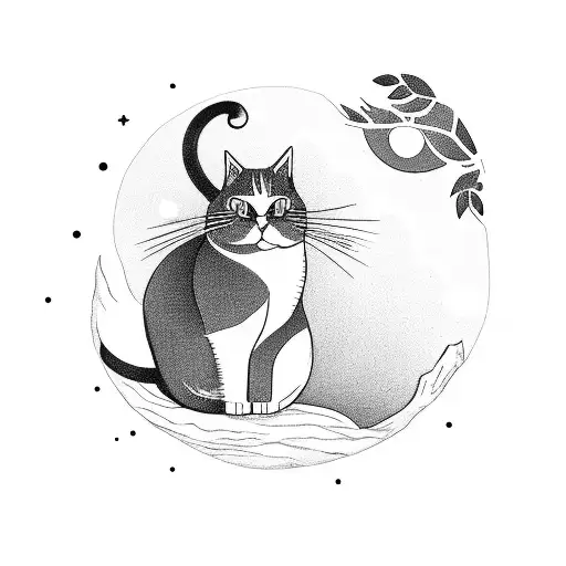 A Cat Sitting On A Tree And Meditate Branch Overlooking A Peaceful Lake