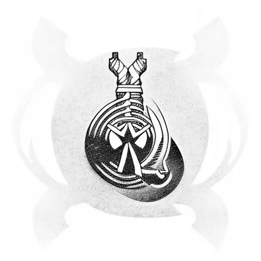 A Minimalist Tattoo Of A Cat Silhouette Holding Thor's Hammer And Captain America's Shield