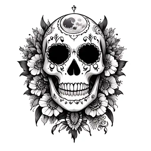 Day Of The Dead And Moon Skull