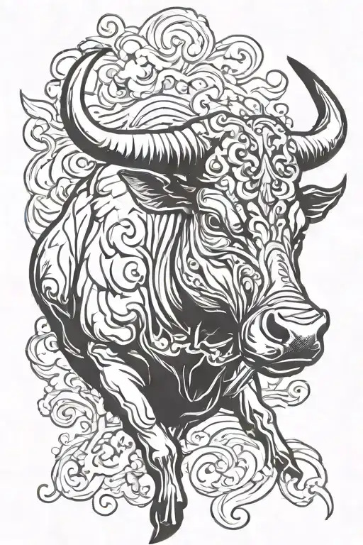 A Bull Blowing Smoke Out Of His Nose And In The Smoke It Says Taurus