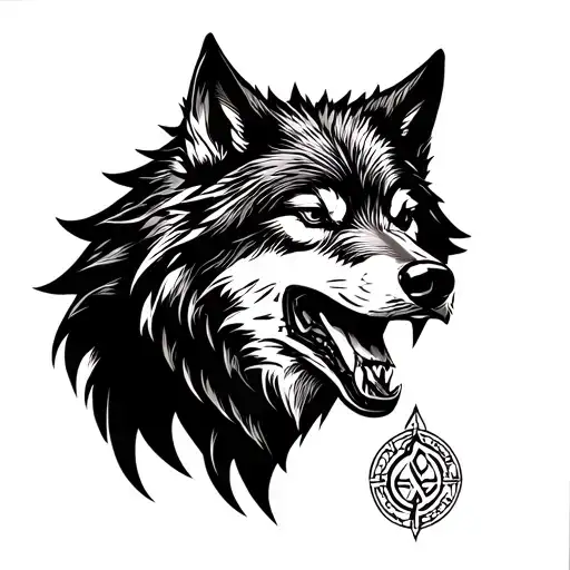 Nordic Wolf Snarling With Runes Engraved