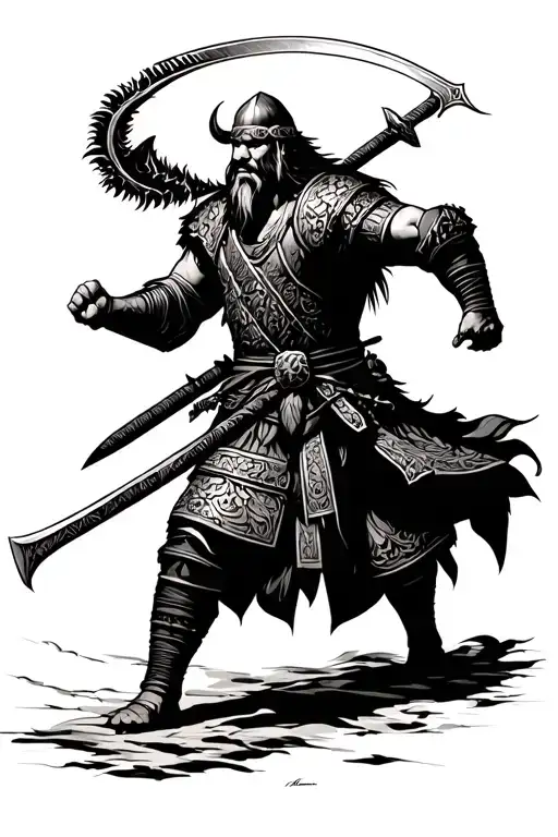 Viking Fighting Samurai Warrior