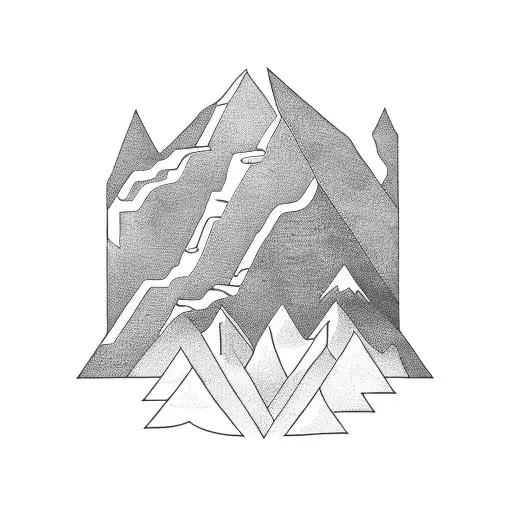 A Tribal-inspired Mountain Range With A Coffee Cup As The Centerpiece