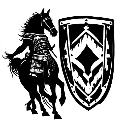 Horse And Gladiator Holding A Shield