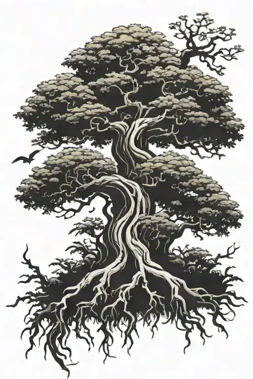 Vertical Bonsai Tree With Dragon Head As Roots