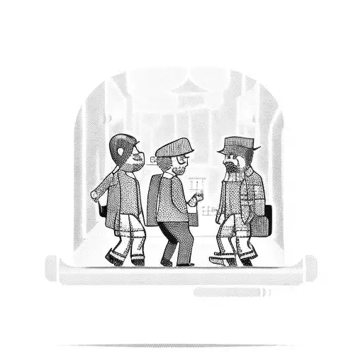 A Railway Track Leading To A Coffee Shop With Game Characters Sitting Inside