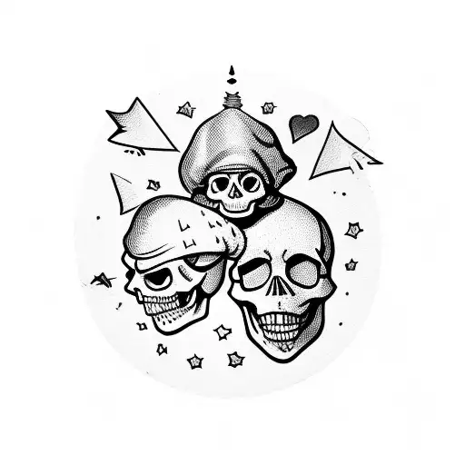 Skull With A Clown Hat And Oversized Shoes Tattoo