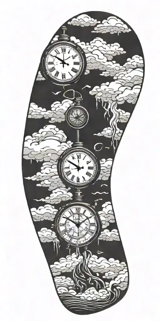 Footprint With Clock And Clouds