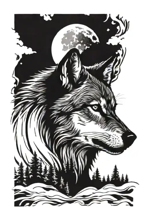 Fierce Wolf Howling Moon