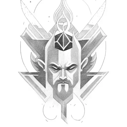 A Minimalist Tattoo Of A Powerful God Surrounded By Dark And Mysterious Elements