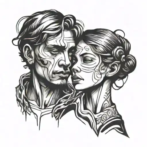 A Stylized Portrait Of A Brother And Sister Holding Hands