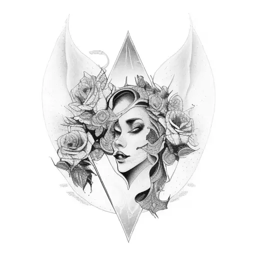 Full Sleeve Tattoo With Woman Face Clock World Map Mountains Angels And Roses