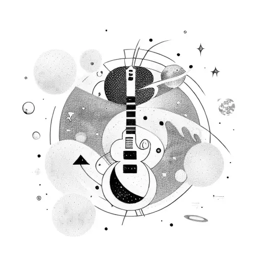 A Cosmic Guitar Floating In Outer Space Surrounded By Stars And Planets