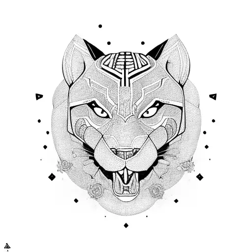 A Beautiful Black Panther Adorned With Flowers And Musical Symbols