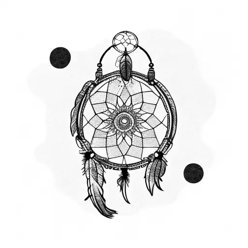 K-pop Inspired Dreamcatcher With A Sleeping Dog In Blackwork Style