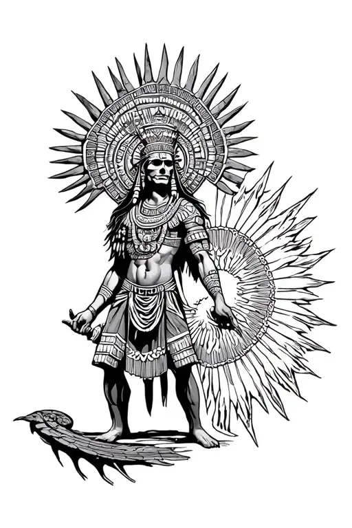 Aztec God With A Ray In Hand And Death Behind