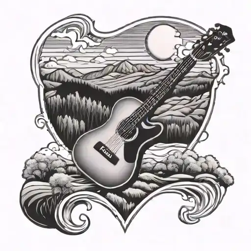 Guitar Outline With Landscape