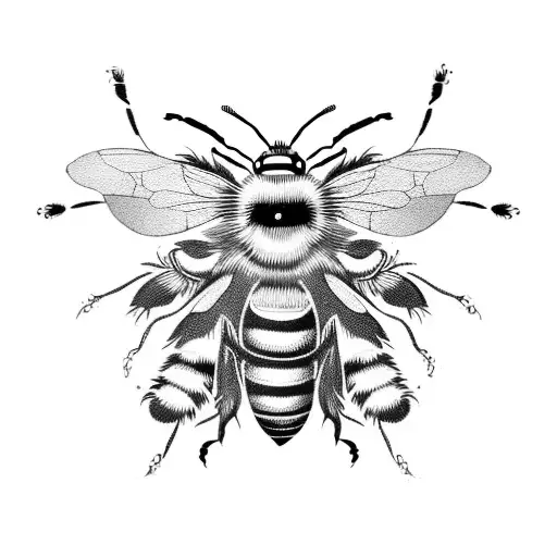 A Delicate Thin Line Floral Design Incorporating Bumblebees In A Blackwork Style