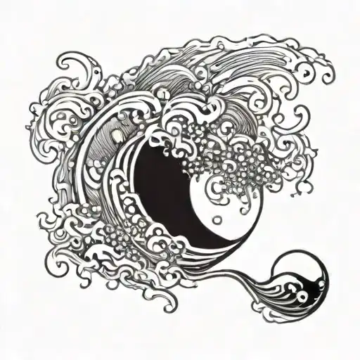 Semi Colon With Ocean Waves