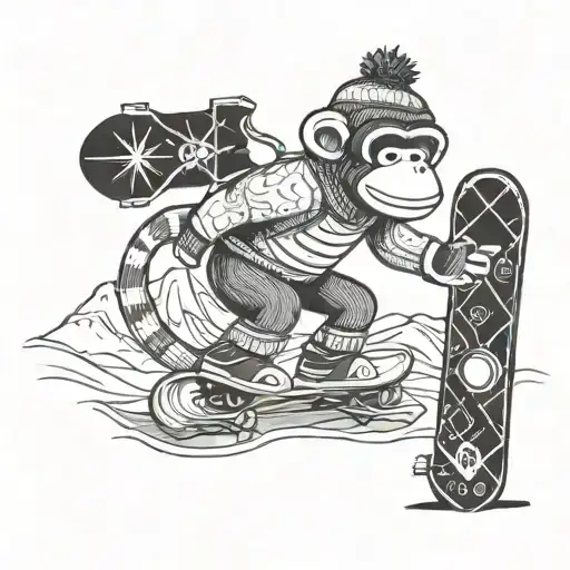 A Sock Monkey Standing Sideways On A Snowboard