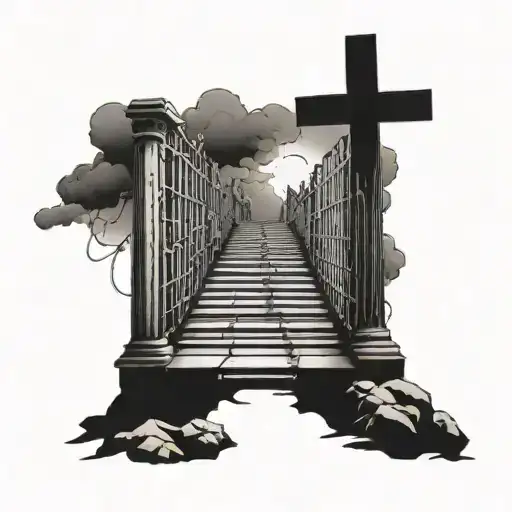 Stairway To Heaven Gates With Jesus At The Top And Fallen Loved Ones Names On Each Step