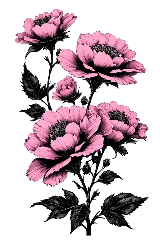 Soft Pink Flowers On Black Background