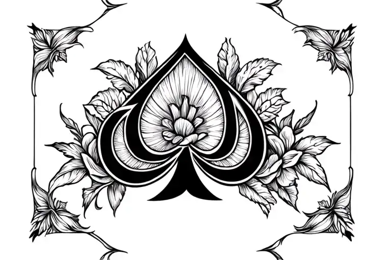 Spade Symbol At The Centre Of A Symetrical Floral Design For Womans Chest