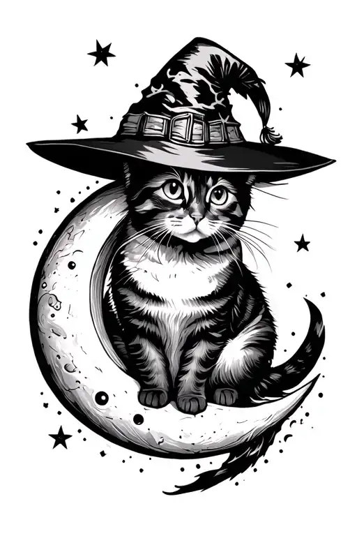 Cat On Moon Witchy