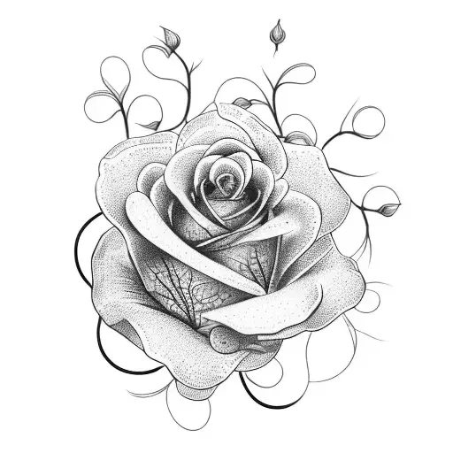 A Dotwork Tattoo Of A Rose Made Up Of Interconnected Grape Vines