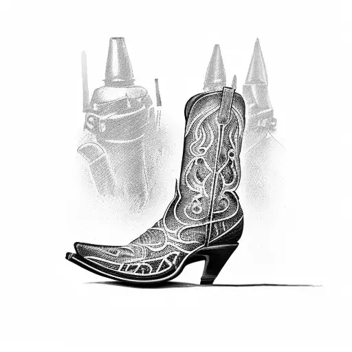 A Cowboy Boot With Intricate Gun Engravings