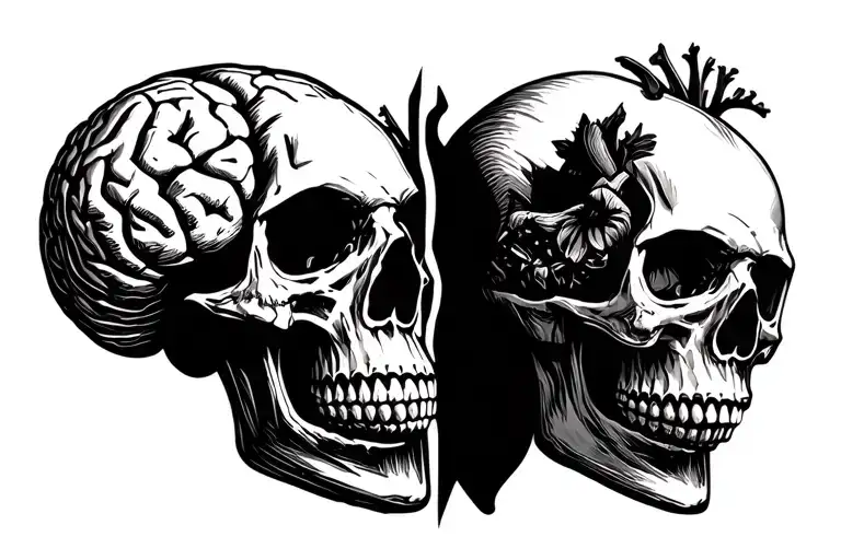 Skull With Half A Brain And Half Of A Heart