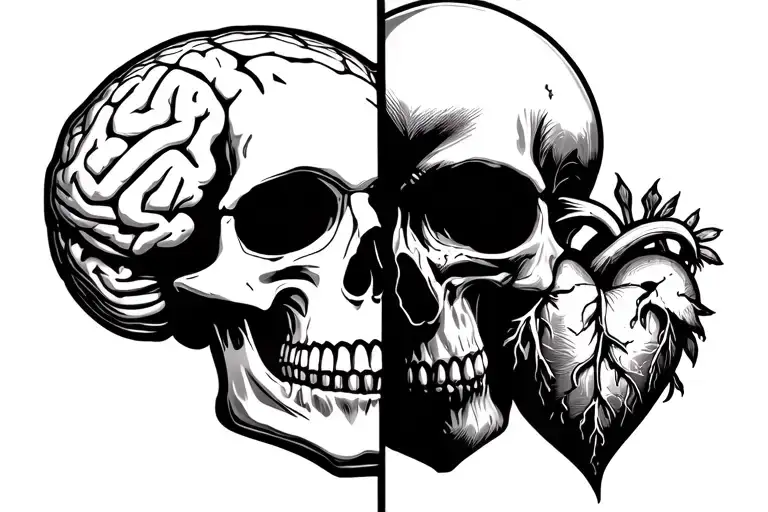 Skull With Half A Brain And Half Of A Heart