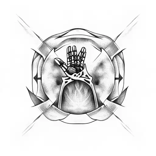 Skeleton Hand Holding Four Aces Wich Are On Flames