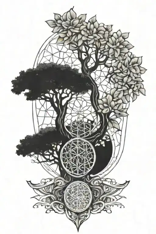 Tree Of Life And Flower Of Life Intertwined