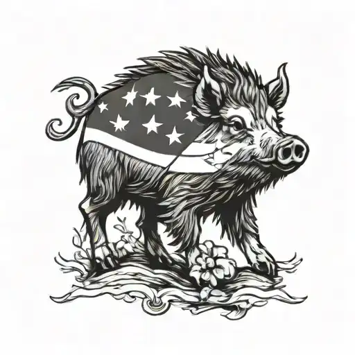 Wild Boar With Florida Flag Intertwined