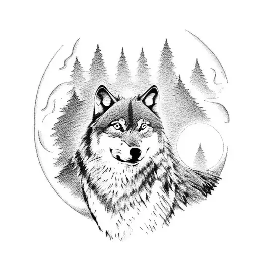 Wolf Moon Mountain And Lake In Clouds