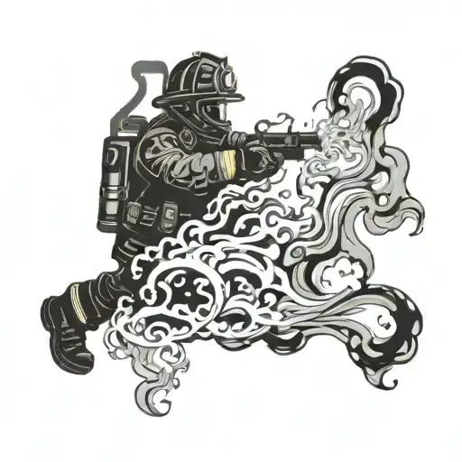 A Stylized Smoke Pattern Intertwining With A Silhouette Of A Firefighter In Action
