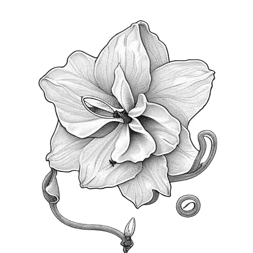 Paper White Narcissus Flowers And Morning Glory Flowers On A Long Vine