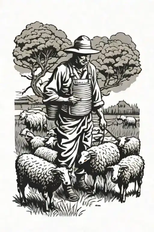 Chinese Farmer With Black Sheep