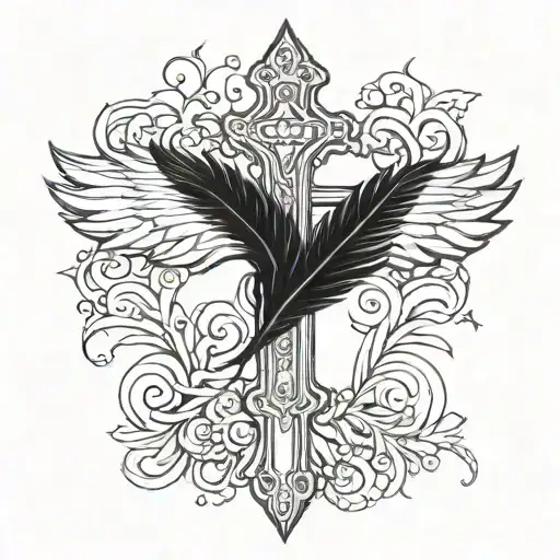 Cross With Feather Behind