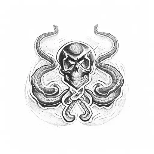 Red And Black Snake With A Skull